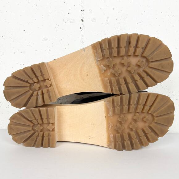 Swedish Hasbeens Ann Low Sandals Mules Clogs Black Leather Wooden Sole Size 41 - Picture 4 of 13